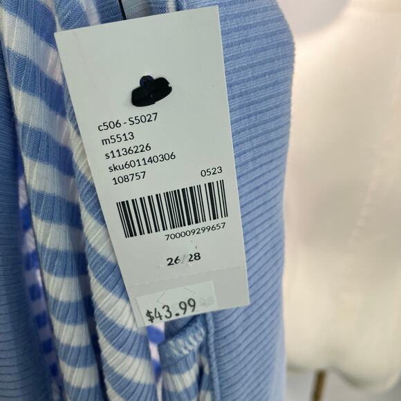 Lane Bryant Blue White Striped Sleeveless Polo Top Plus 26/28 Ribbed Stretch New - Picture 15 of 15